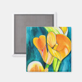 Sinaasappel Calla lelie bloem waterverf kunst Magneet (Voorkant / Achterkant)