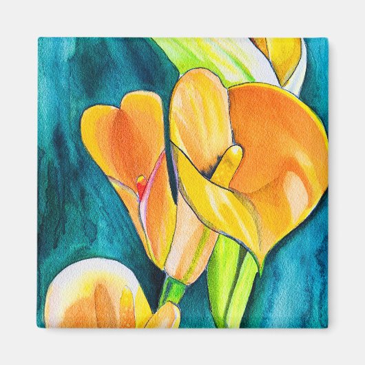 Sinaasappel Calla lelie bloem waterverf kunst Magneet (Voorkant)