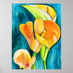 Sinaasappel Calla lelie bloem waterverf kunst Poster