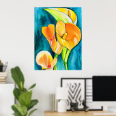 Sinaasappel Calla lelie bloem waterverf kunst Poster (Thuiskantoor)