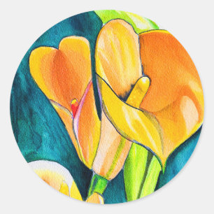 Sinaasappel Calla lelie bloem waterverf kunst Ronde Sticker