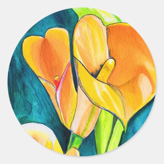 Sinaasappel Calla lelie bloem waterverf kunst Ronde Sticker (Voorkant)