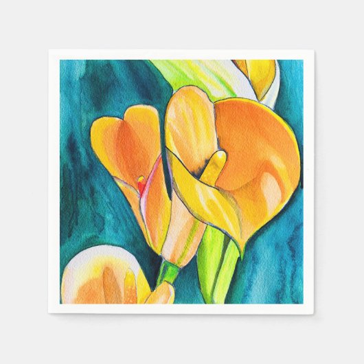 Sinaasappel Calla lelie bloem waterverf kunst Servet (Voorkant)