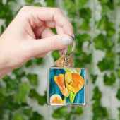 Sinaasappel Calla lelie bloem waterverf kunst Sleutelhanger (Hand)