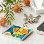 Sinaasappel Calla lelie bloem waterverf kunst Sleutelhanger (Zijkant)