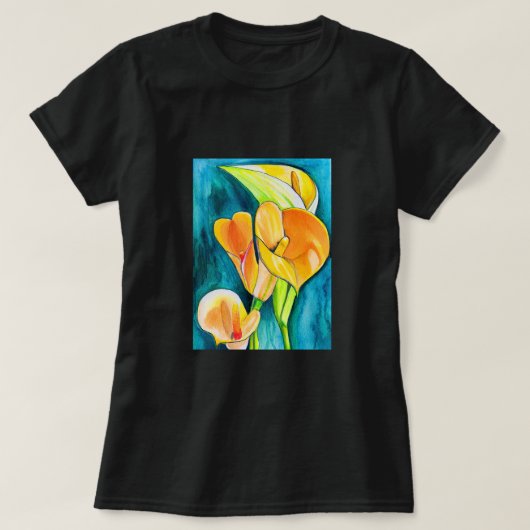 Sinaasappel Calla lelie bloem waterverf kunst T-shirt (Design voorkant)