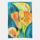 Sinaasappel Calla lelie bloem waterverf kunst Theedoek (Verticaal)