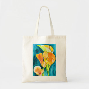 Sinaasappel Calla lelie bloem waterverf kunst Tote Bag