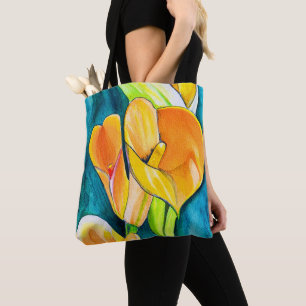 Sinaasappel Calla lelie bloem waterverf kunst Tote Bag