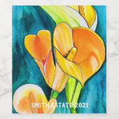 Sinaasappel Calla lelie bloem waterverf kunst Wijn Etiket (Enkel label)