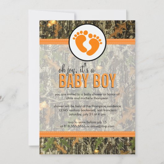 Sinaasappel - Camo Baby Boy Shower - Uitnodiging (Voorkant)