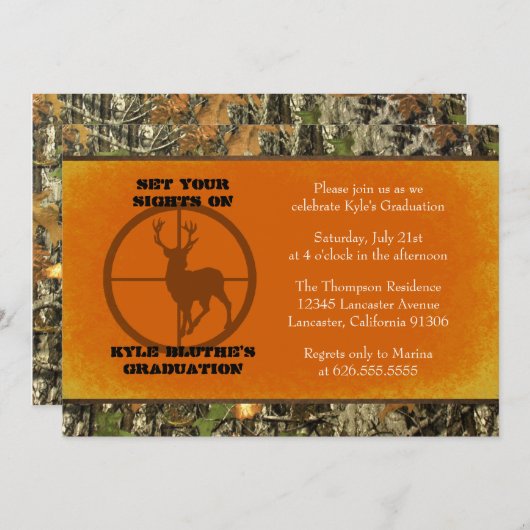 Sinaasappel - Camo Graduation Invitations Kaart (Voorkant / Achterkant)