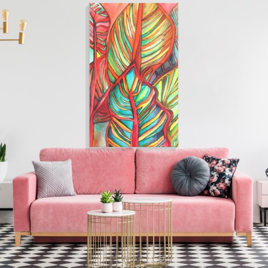 Sinaasappel Canna verlaat waterverf oorspronkelijk Canvas Afdruk (Insitu (Woonkamer))