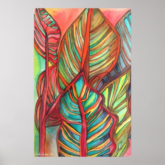 Sinaasappel Canna verlaat waterverf oorspronkelijk Poster (Voorkant)