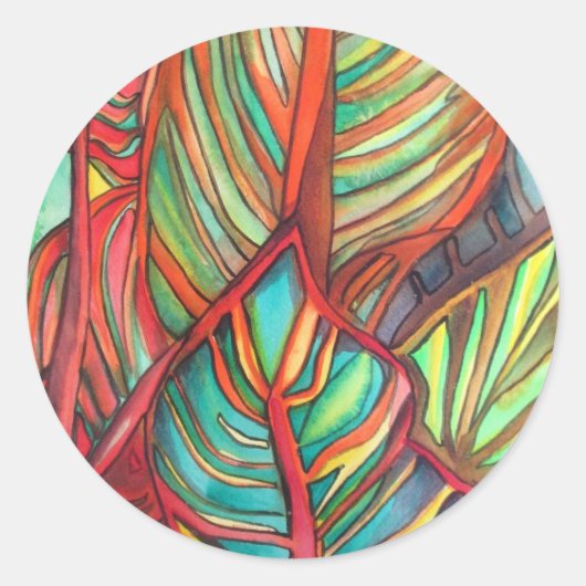 Sinaasappel Canna verlaat waterverf oorspronkelijk Ronde Sticker (Voorkant)