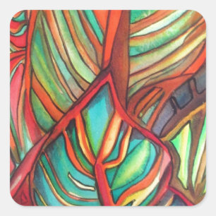 Sinaasappel Canna verlaat waterverf oorspronkelijk Vierkante Sticker