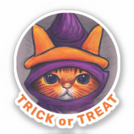 Sinaasappel Cat Paars Witch Pet Trick Treat Hallow Sticker