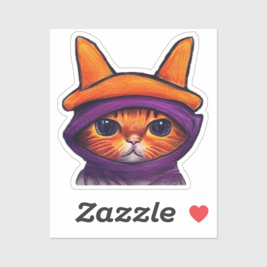 Sinaasappel Cat Paarse Witch Pet Halloween Sticker (Vel)