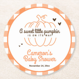 Sinaasappel Check Plaid Little Pumpkin Herfst Baby Ronde Kartonnen Onderzetter