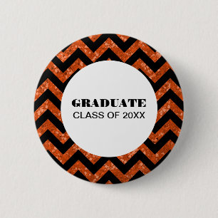 Sinaasappel Chevron Glitter Afstuderen Button