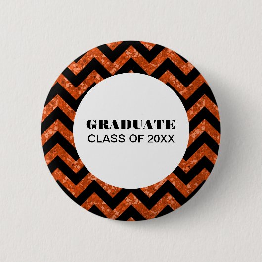 Sinaasappel Chevron Glitter Afstuderen Button (Voorkant)