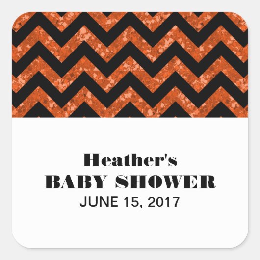 Sinaasappel Chevron Glitter Baby shower Stickers (Voorkant)