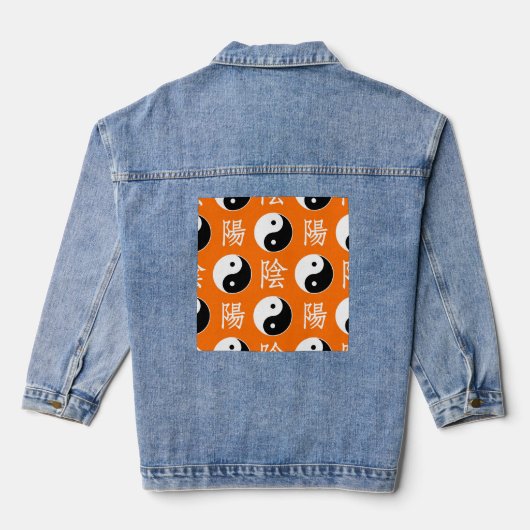 Sinaasappel Chinees Yin Yang Patroon Denim Jacket (Achterkant)