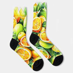 Sinaasappel Citroen Botanische Citroen Geometrisch Sokken