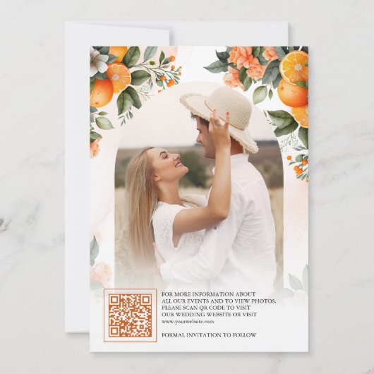 Sinaasappel Citroen QR Code Foto Bruiloft Save The Date (Achterkant)