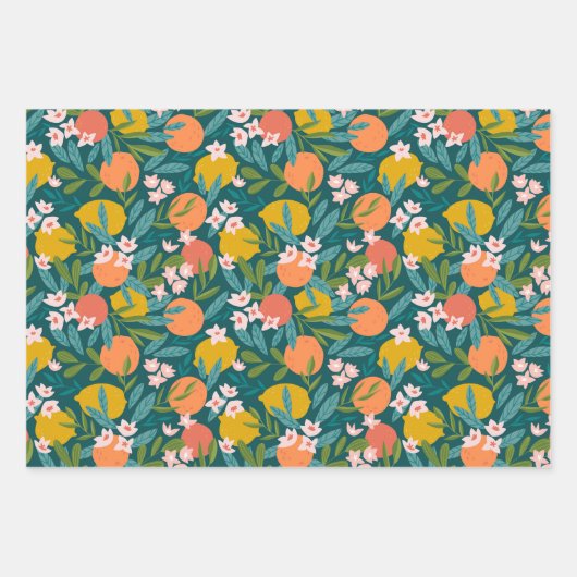  Sinaasappel & Citroenbloesempatroon Inpakpapier Vel (Voorkant)