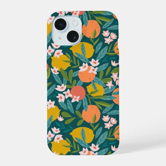 Sinaasappel & Citroenbloesempatroon iPhone 15 Case (Achterkant)
