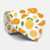Sinaasappel & Citroenmotief Wit Stropdas (Opgerold)