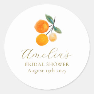 Sinaasappel citrus aquarel bruiloft brunch op maat ronde sticker