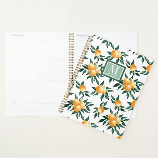 Sinaasappel Citrus Aquarel Monogram Naam Planner (Display)