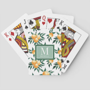 Sinaasappel Citrus Aquarel Monogram Naam Pokerkaarten