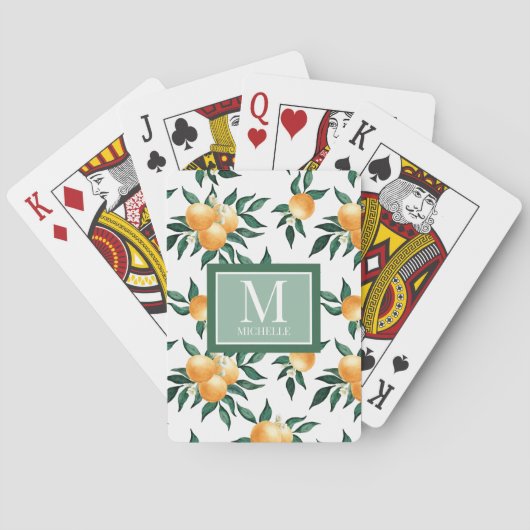 Sinaasappel Citrus Aquarel Monogram Naam Pokerkaarten (Achterkant)
