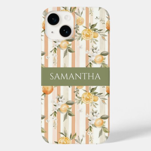 Sinaasappel Citrus Bloemig Perzik Streep Naam Case-Mate iPhone Case (Achterkant)