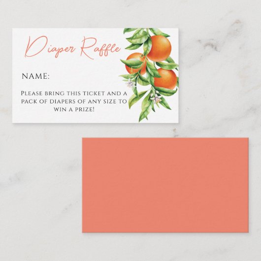 Sinaasappel Citrus Cutie op de Way Luier Raffle Ka Informatiekaartje (Voorkant / Achterkant)