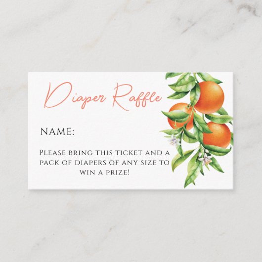 Sinaasappel Citrus Cutie op de Way Luier Raffle Ka Informatiekaartje (Voorkant)