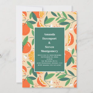 Sinaasappel Citrus Fruit Retro Patroon Bruiloft Kaart