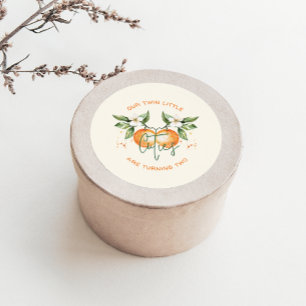 Sinaasappel Citrus Little Cutie Twin Verjaardagsfa Ronde Sticker