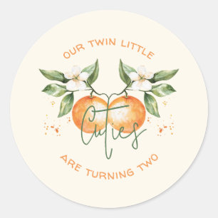 Sinaasappel Citrus Little Cutie Twin Verjaardagsfa Ronde Sticker