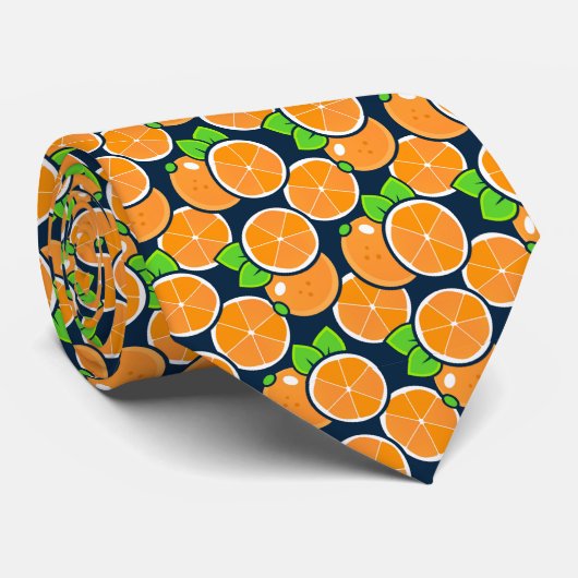 Sinaasappel Citrus Nekdas | Fruit Patroon Das (Opgerold)