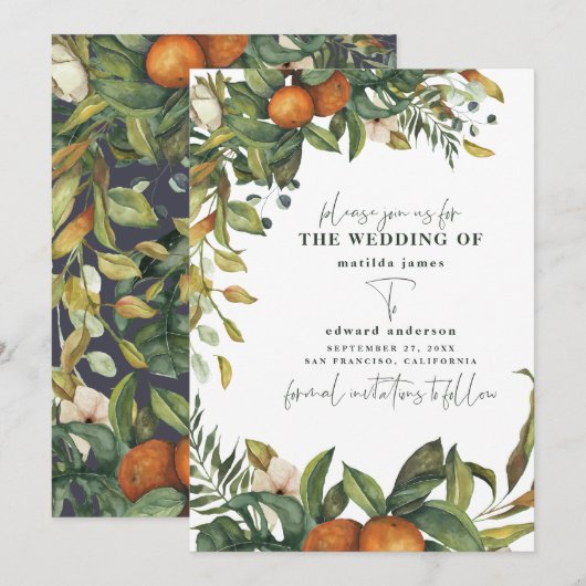 Sinaasappel citrus waterverf botanische bruiloft save the date (Voorkant / Achterkant)
