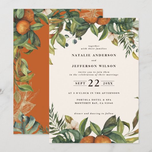 Sinaasappel citrus waterverf botanische bruiloft save the date (Voorkant / Achterkant)