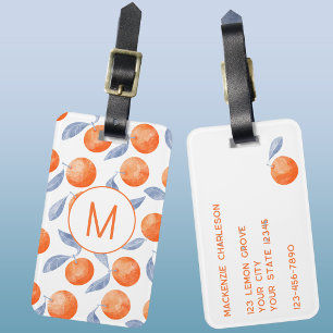 Sinaasappel citrus waterverf monogram mediterraan bagagelabel