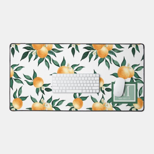 Sinaasappel citrus waterverf monogram naam bureaumat (Keyboard & Muis)