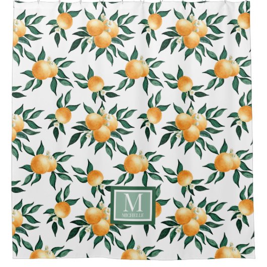 Sinaasappel citrus waterverf monogram naam douchegordijn (Voorkant)