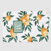 Sinaasappel citrus waterverf monogram naam golfhanddoek (Horizontaal)