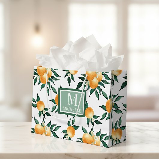 Sinaasappel citrus waterverf monogram naam groot cadeauzakje